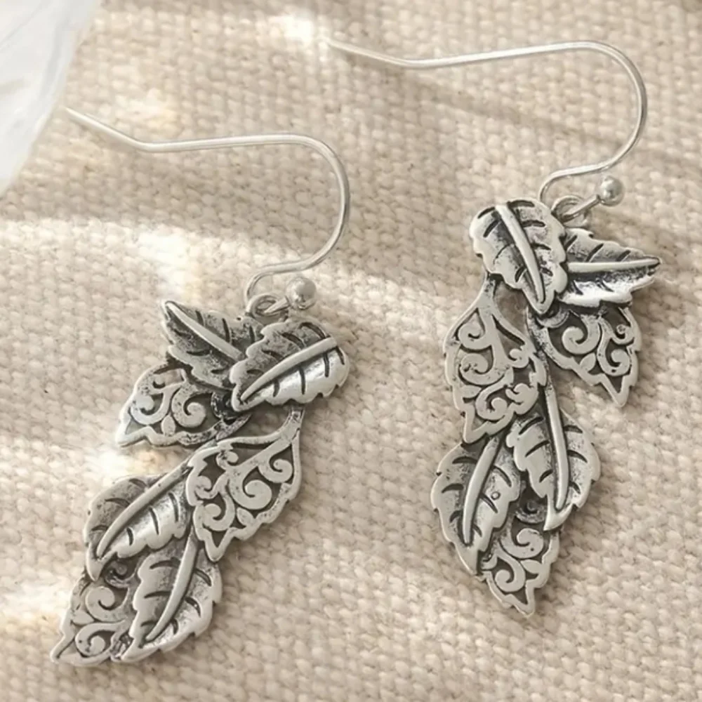 Silvertone Leaf Earrings
